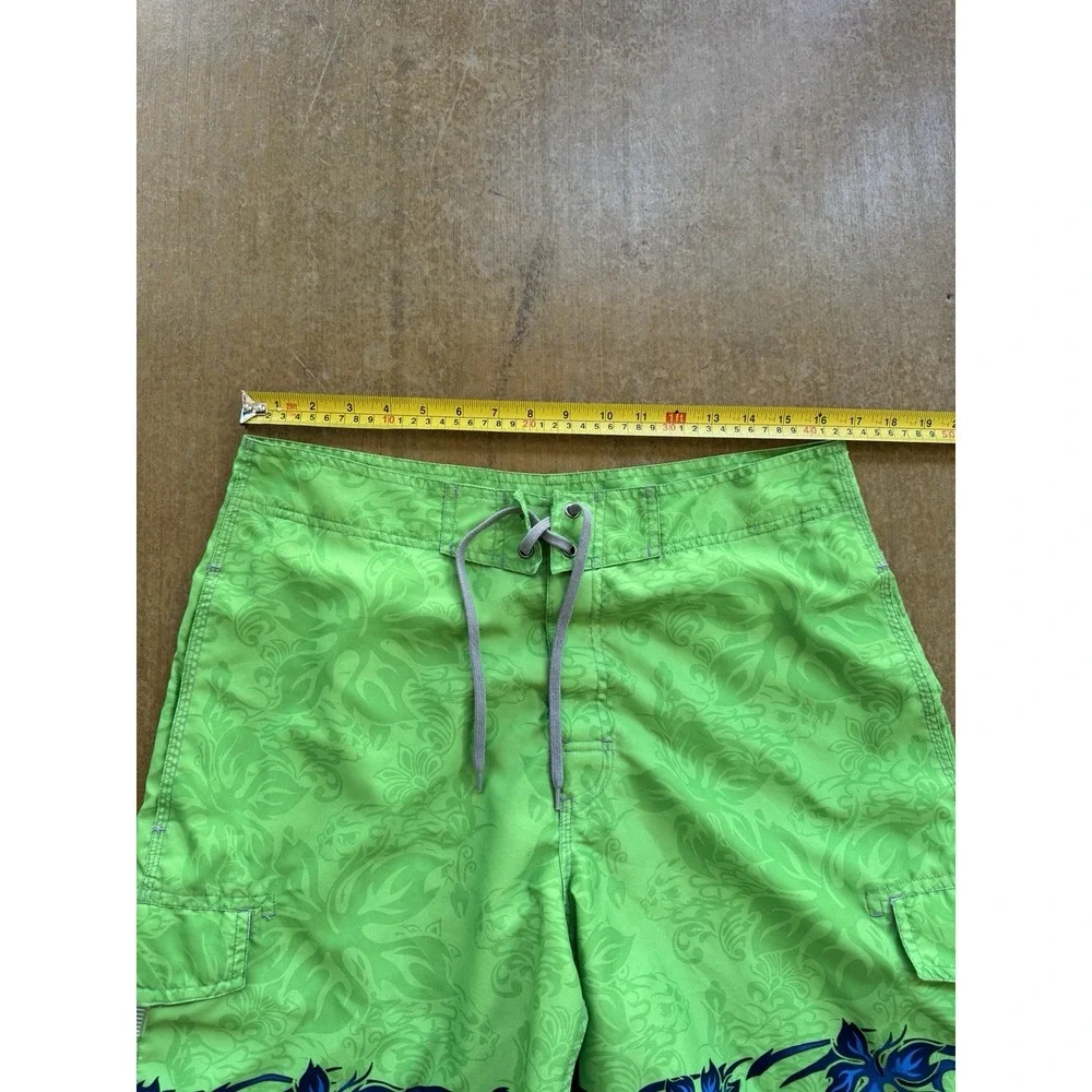 VTG Y2K No Boundaries Board Shorts Swim Trunks Surfer Lime Green Flowers 34W